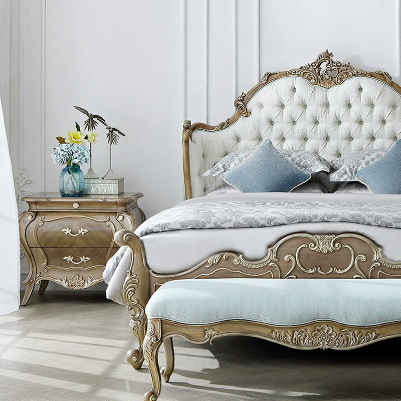French soft package double bed master bedroom bed romantic princess mahogany bed Scented bed headboard bedroom furniture set 
