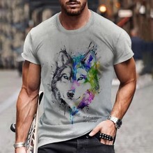 狼t恤3d数码印花数字动物打印图形卡米莎兄弟因果短袖舒适跨境款