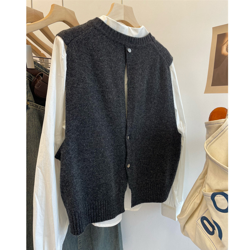 Designer Niche Western-style Rear Opening Shell Decoration Vest Women's Stacked Wool Vest Vest