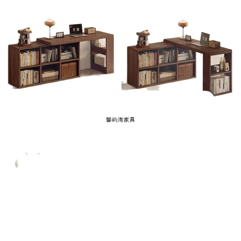 书桌书柜一体卧室家用L型电脑桌2025年新款实木转角学习桌中古风|undefined