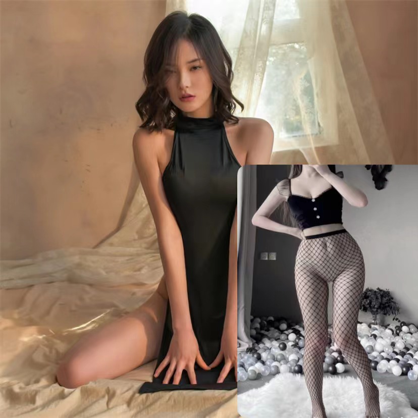 Nueva lencería sexy de alta hendidura vestido largo cheongsam pijamas de las mujeres caliente uniforme backless tentación entrega de una sola pieza