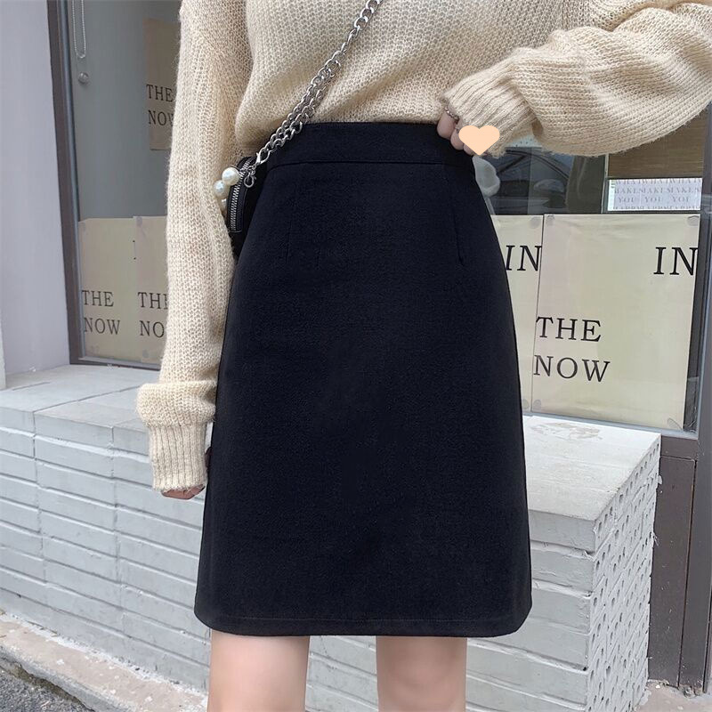 Woolen skirt for women in autumn and winter, large size high waist slim hip-packing work career lantern commuter skirt mid-skirt