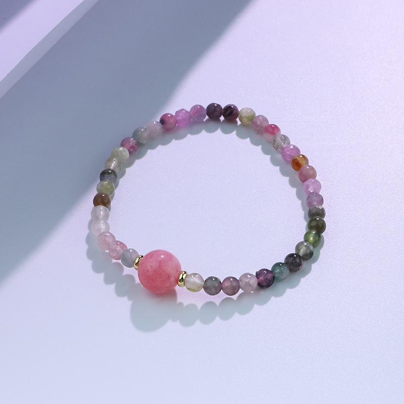Pulseras elásticas de cristal de tormalina natural hechas a mano de nicho nuevo nuevo estilo chino pulseras de alto nivel de estilo chino joyería de mano