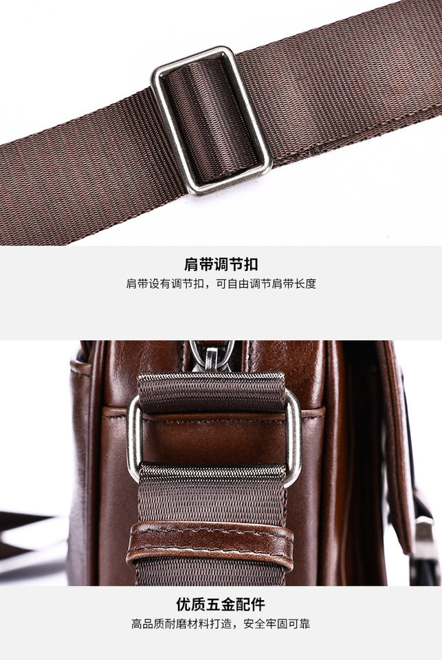 Túi đeo chéo nam da bò thật dung tích lớn, đựng vừa máy tính bảng 10 inch — nâu, đen chi tiết 25