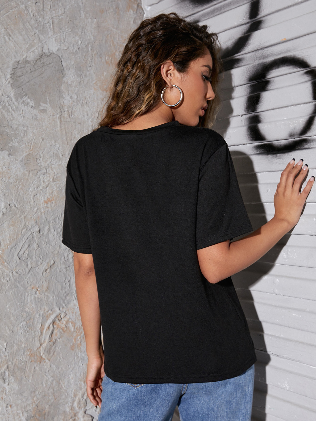 printing round neck short sleeve loose T-shirt NSJKW134977