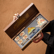 新款米黄提梁壶茶具套装高档中国风文创茶具套组高档礼盒商务礼品