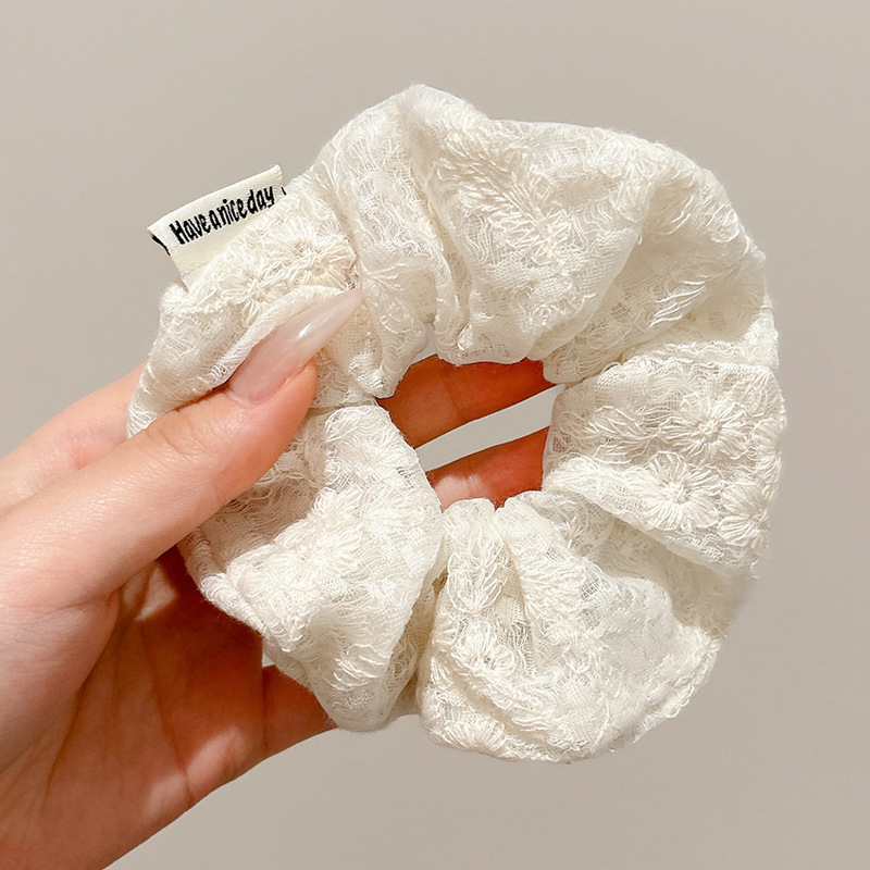 Corbata de pelo de intestino de lunares de crema grande coreana, gomas de goma de cola de caballo suaves para mujer, accesorios para el cabello de bola, accesorios para el cabello, cuerda para la cabeza