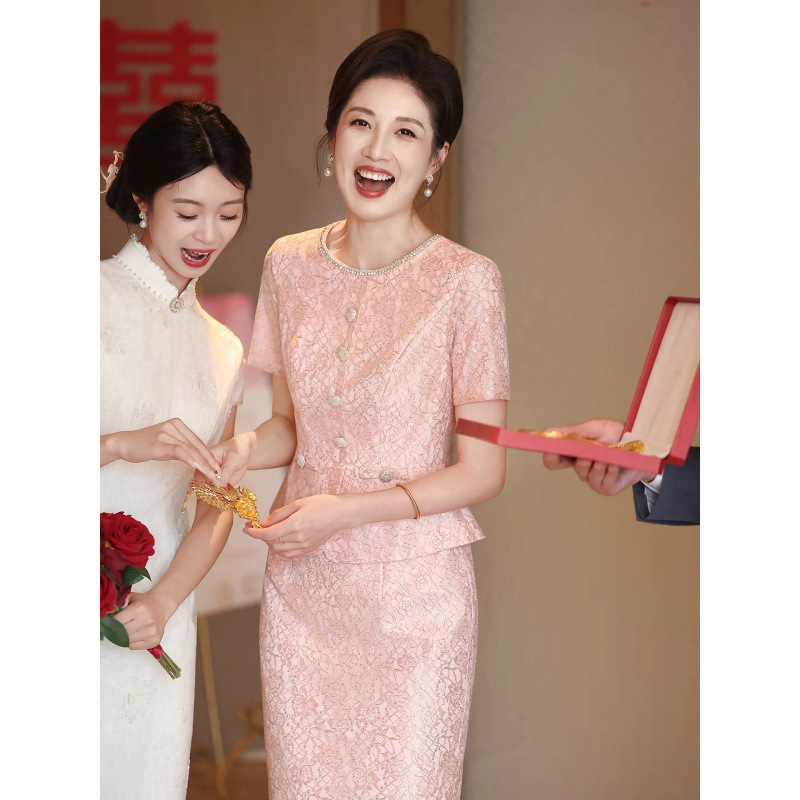 Xxnz6668 Pink Wedding Banquet Dress for Mother-In-Law, Qipao for Petite Young Mothers, Wedding Dress 2026 Summer Style