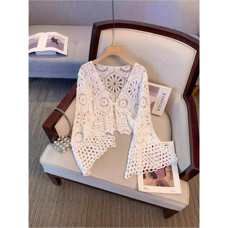 Французский вязаный свитер с вырезом из шкуры женский летний большой размер толстая юбка мм подтяжка с расклешенными рукавами топ