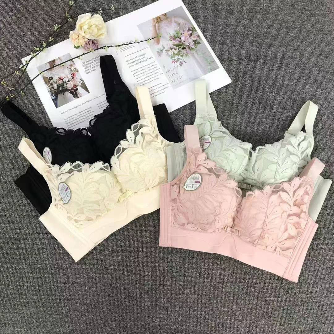 Nuevo sujetador de alta calidad de moda de encaje jacquard transpirable y cómodo ajuste lateral de pecho de cuatro botones ropa interior mujer