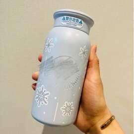 星爸爸新款雪耀奇境系列闪耀雪树浮雕钻面便携式小奶瓶保温杯355L
