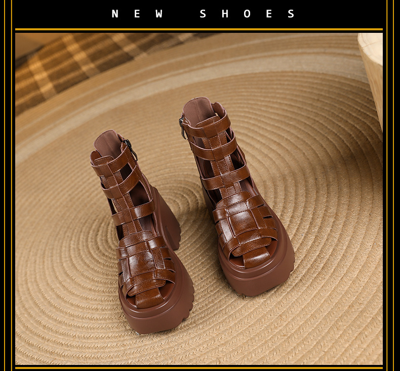 Boot cổ thấp nữ đế tăng chiều cao 10 cm, phong cách martin, thiết kế hở mũi cách điệu — màu đen chi tiết 8