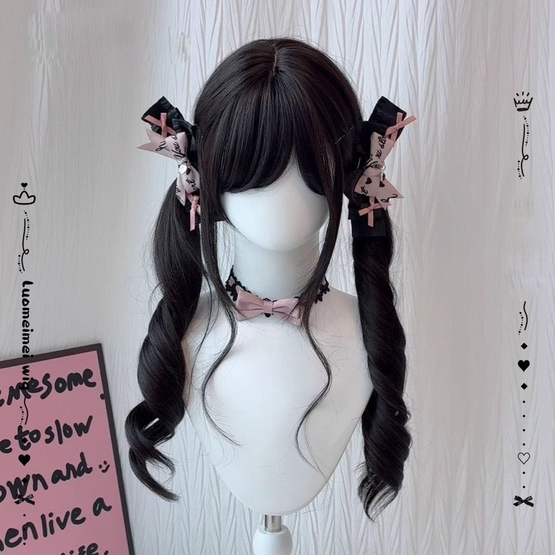 Factory Ready Stock [Hair Tie in Hand] Wig Female Girl Long Hair Popular Lolita Big Wave Long Curly Hair Headgear