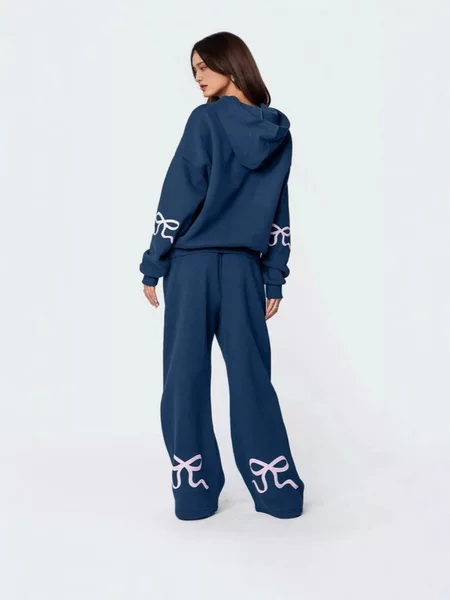 New Cross-Border European and American Comfortable Round Neck Long-Sleeved Fashion Thickened Sweatshirt Women's Fashion Casual Wide-Leg Pants Suit