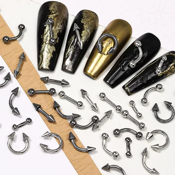 Cross-Border Hot-Selling Retro Punk Pointed Alloy DIY Accessories Fork Ring Double-Ended Pointed Rivets Nail Art Jewelry Wholesale
