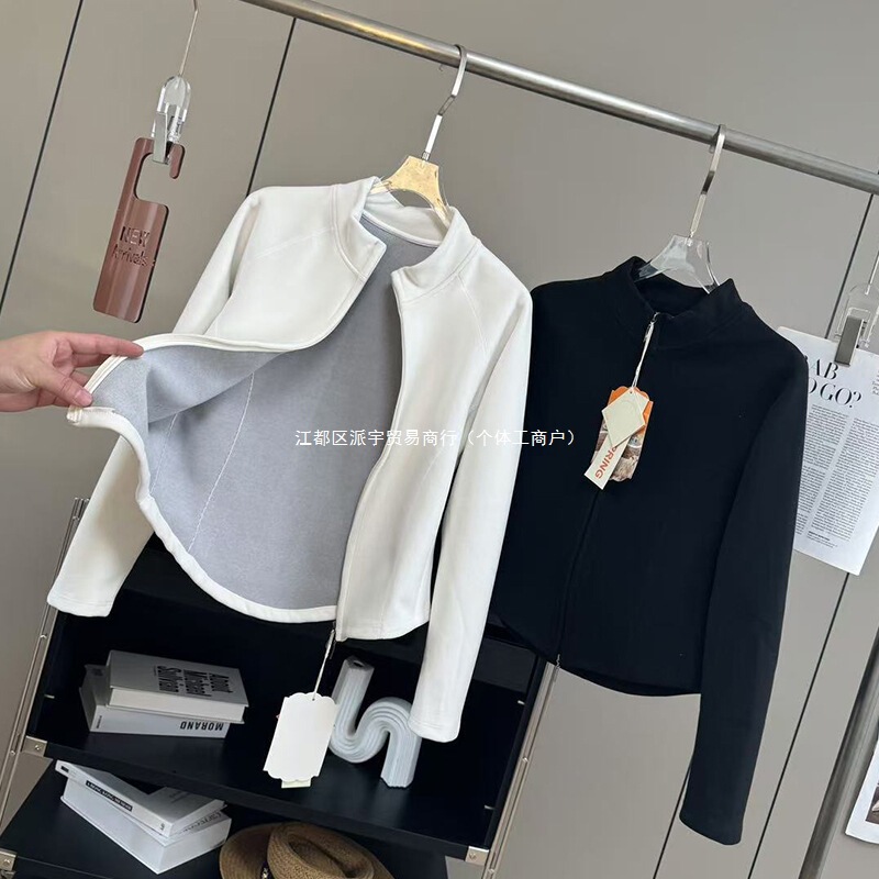 Lu Same Style! Graphene Small Waist ~ Skin-Friendly Polar Fleece Double-Sided Velvet Warm Cardigan Jacket for Women in Autumn and Winter