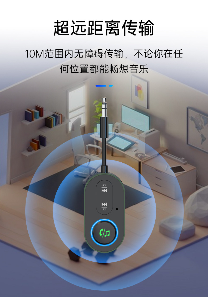 New Bluetooth Receiver and Transmitter 2-in-1 GT86 with Cable for Car AUX, Airplane, TV, Wireless Transmission 1-to-2