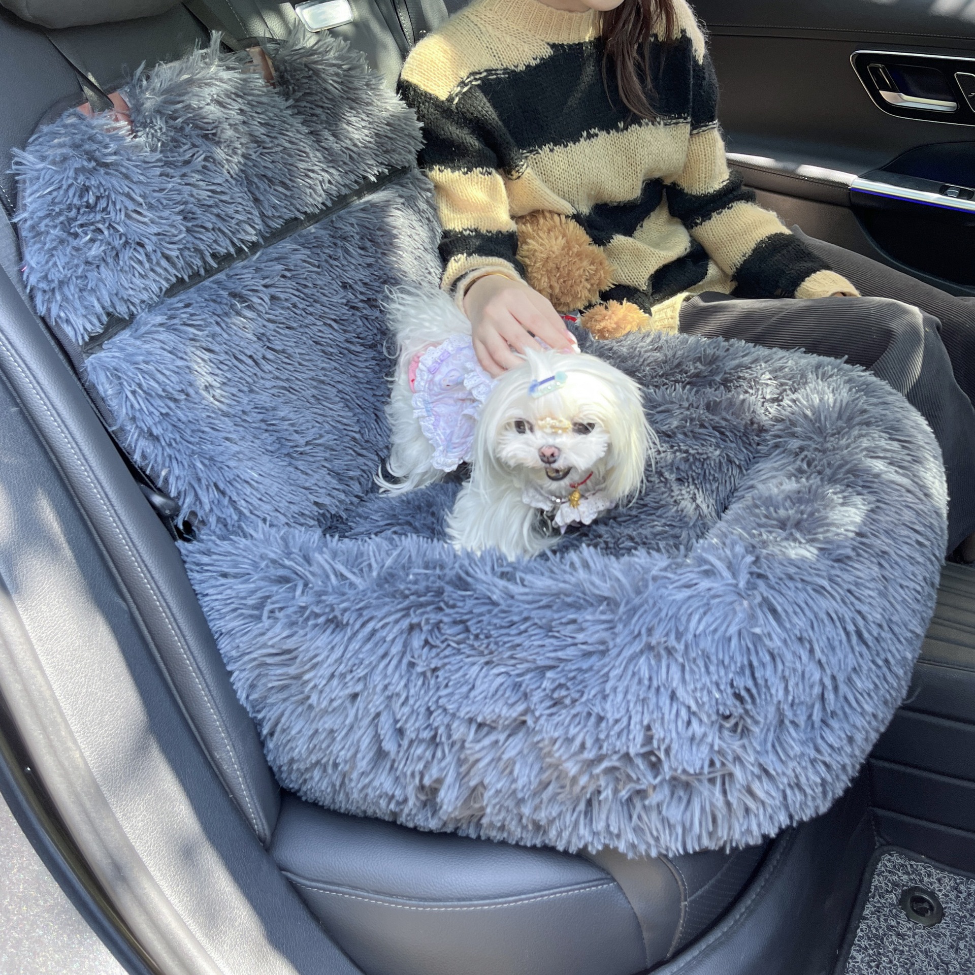 Cojín para mascotas de coche de felpa de invierno, antideslizante, grueso, gato y perro, cojín para silla de coche, color sólido, cómodo cojín para perrera