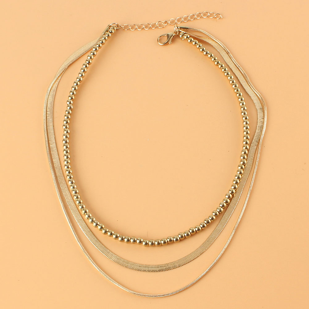 Simple Golden Round Beads Snake Bone Chain Three-layer Necklace Wholesale Nihaojewelry display picture 4