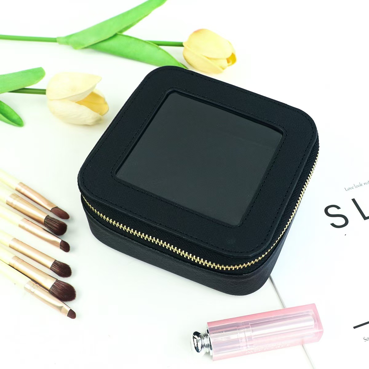 Bolsa de Aseo y Maquillaje Portátil de PU, Impermeable, para Viajes y Uso Diario