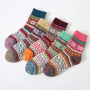 Autumn and Winter Thickened Warm Socks Women's Thick Needle Octagonal Flower Rabbit Wool Socks Amazon Foreign Trade Wool Socks