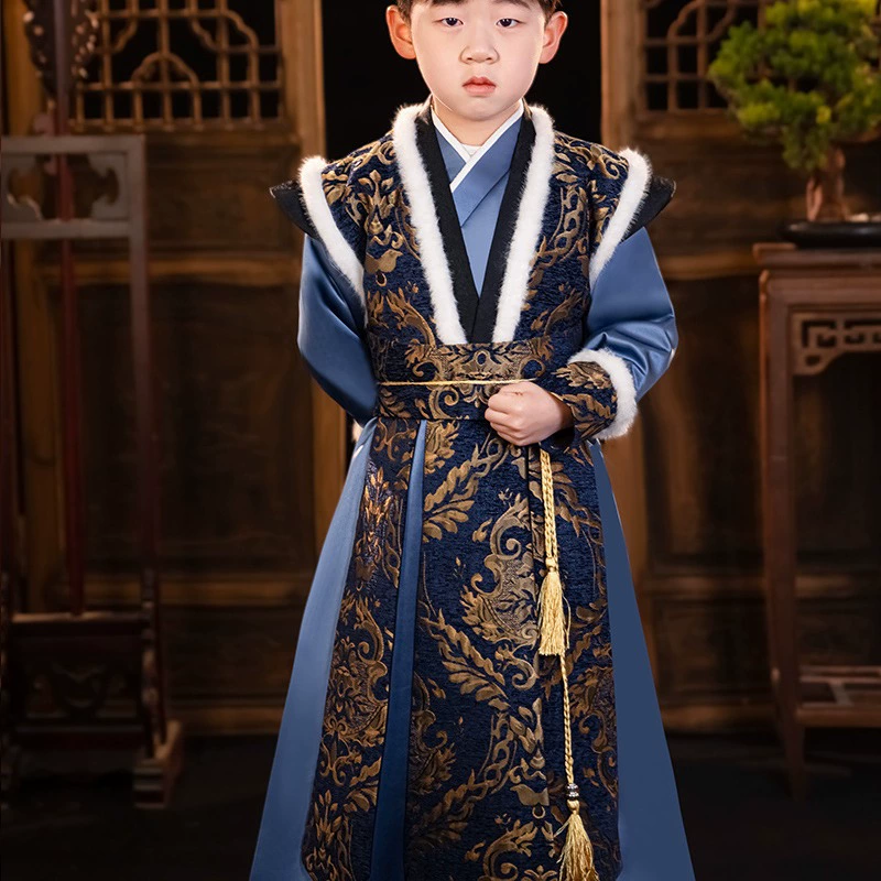 Костюм Тан для мальчиков, одежда для новогодних поздравлений Hanfu 2024, новый дракон, новогодняя Детская одежда, детская старинный стиль, китайская школьная одежда, декламация