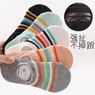 in stock Summer Thin Horizontal Strip Shallow Mouth Women's Socks Sweat Absorbing Breathable Soft and Comfortable Hee-free Women's Invisible Socks Casual Women's Socks