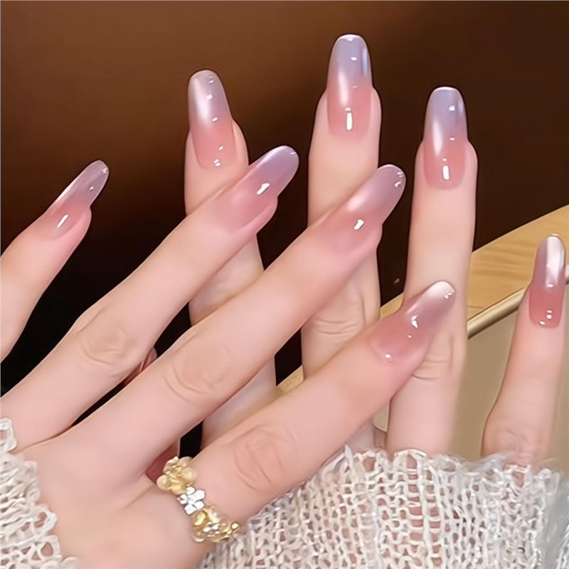 Ziyun Galaxy丨Purely Handmade Wearable Nails Ins Style Purple Gradient Glass Beads Cat Eye Accessible Luxury Daily Fairy Nails