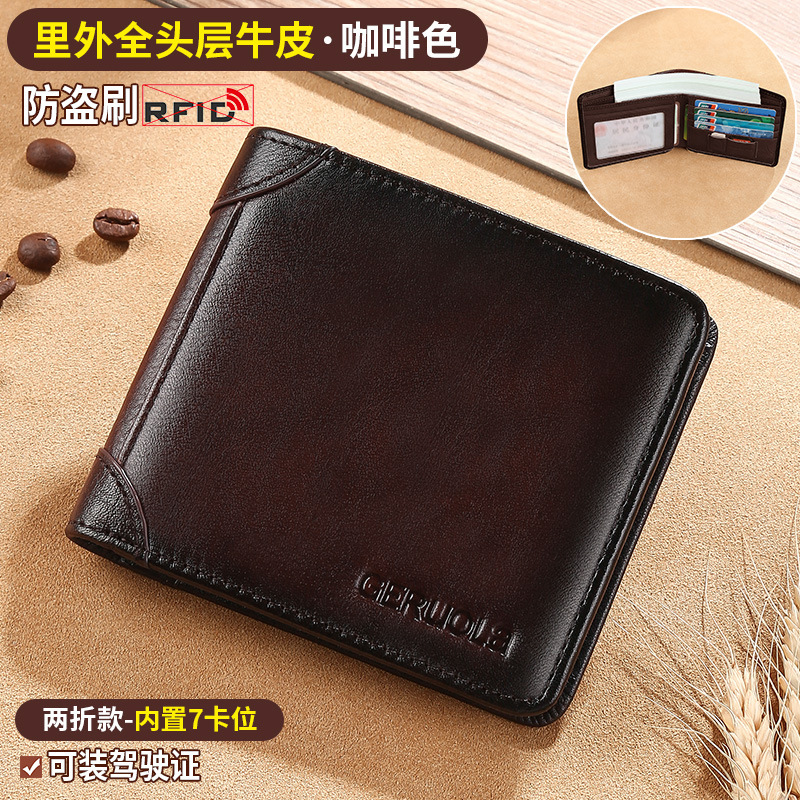 2025 nueva cartera de cuero auténtica para hombres cartera de gran capacidad corta horizontal cartera retro para hombres