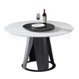 居家餐厅圆形餐桌虹梦批发长沙网红餐厅岩板餐台轻奢碳素钢桌子