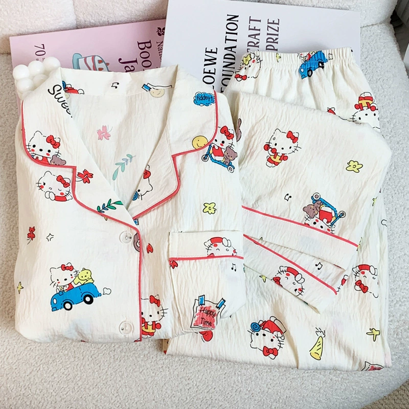 Hello Kitty, хелло китти, японская осенняя хлопковая пижама с длинным рукавом, комплект, оптовая продажа