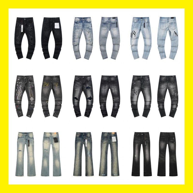 Cross-Border European and American Purple Brand Jeans, Distressed Washed Retro Ripped Splashed Ink Handsome American Style