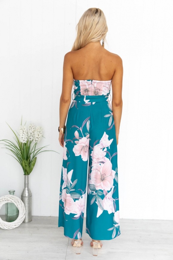 summer floral print wrapped chest lace-up slit jumpsuit NSCXY121646