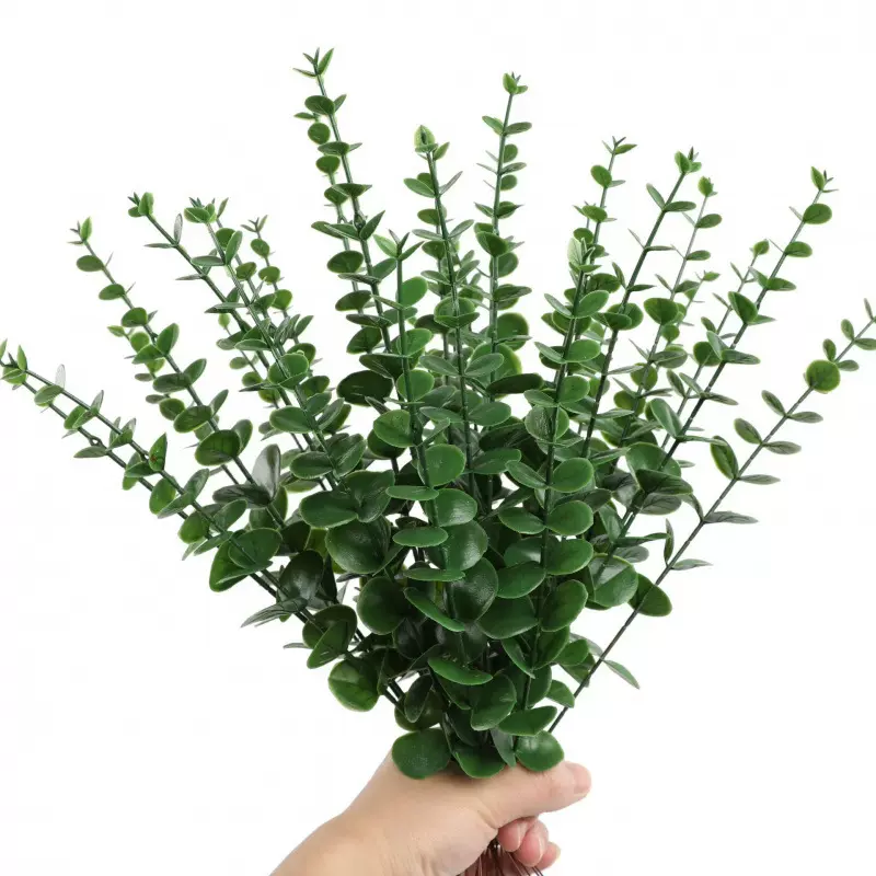跨境人造桉树叶茎仿真绿植尤加利 绿色树枝装饰家居摆件婚装饰品