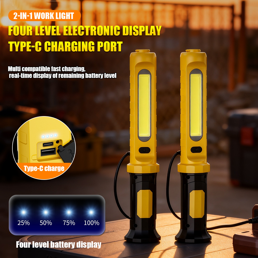 2-in-1 Multifunctional Magnetic Outdoor Lighting with Hook Led Auto Repair Light Plastic Emergency Repair Work Light