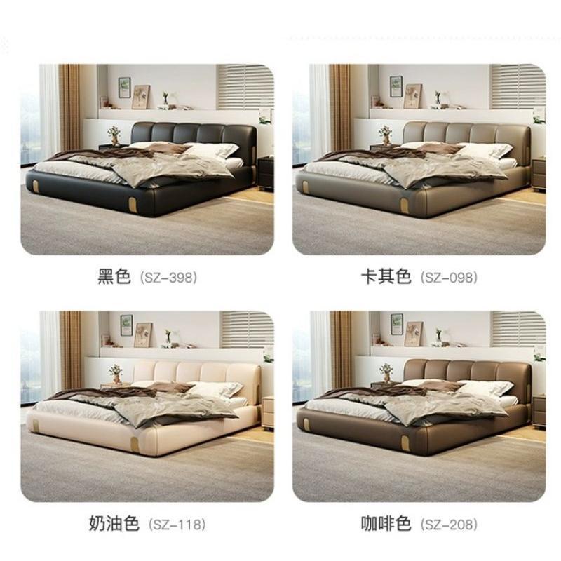 Camas de cuero minimalistas italianas, camas de duna de cuero de vaca modernas, diseñadores de dormitorios principales, 1.8 camas matrimoniales, camas dobles