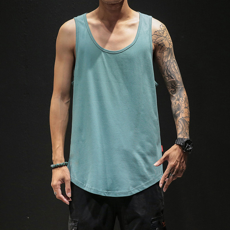 Pure Cotton Japanese Style Retro Trendy Brand Solid Color Vest Men's Summer Thin Sports Fitness Bottoming Waistcoat Sleeveless T-shirt