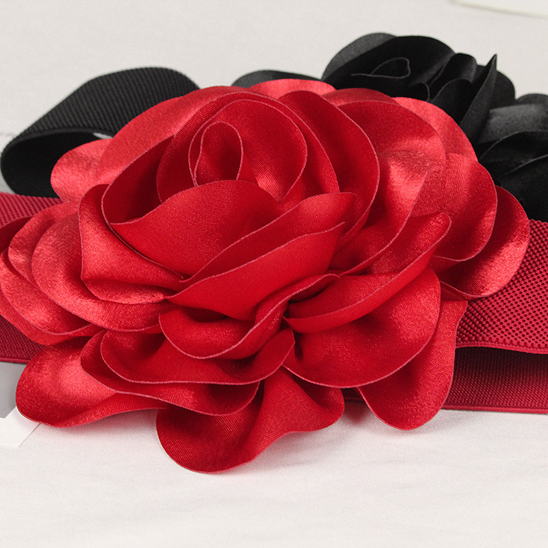7,5 cm breiter Taillengürtel für Damen mit Rose, vielseitiger elastischer Bund, modisches Temperament, dreidimensionales Zubehör mit großer Blumendekoration_voghion.com