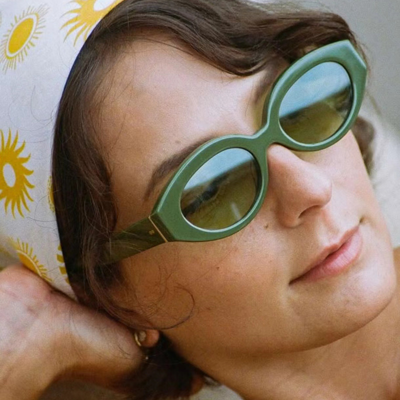 2024 nuevas gafas de sol para exteriores con ojo de gato ovalado de marco pequeño y simple transfronterizo