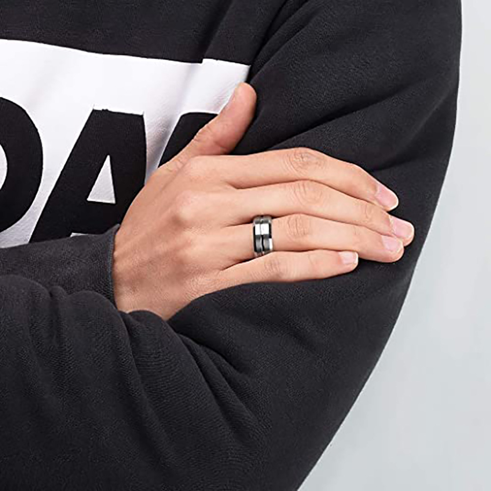 Personalized Stainless Steel Ring Matte Single Groove Fine Band_voghion.com