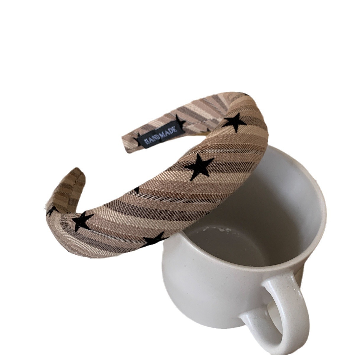 Retro flocado estrellas rayas esponja banda de cabello de la niña de borde ancho banda de cabeza de cráneo alto para presionar el cabello nuevo
