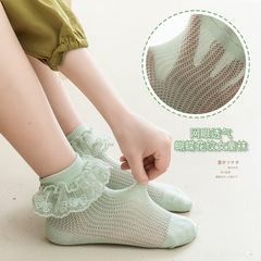 女寶寶襪子夏季薄款蕾絲邊公主襪女童蝴蝶花紋兒童超薄花邊襪嬰童