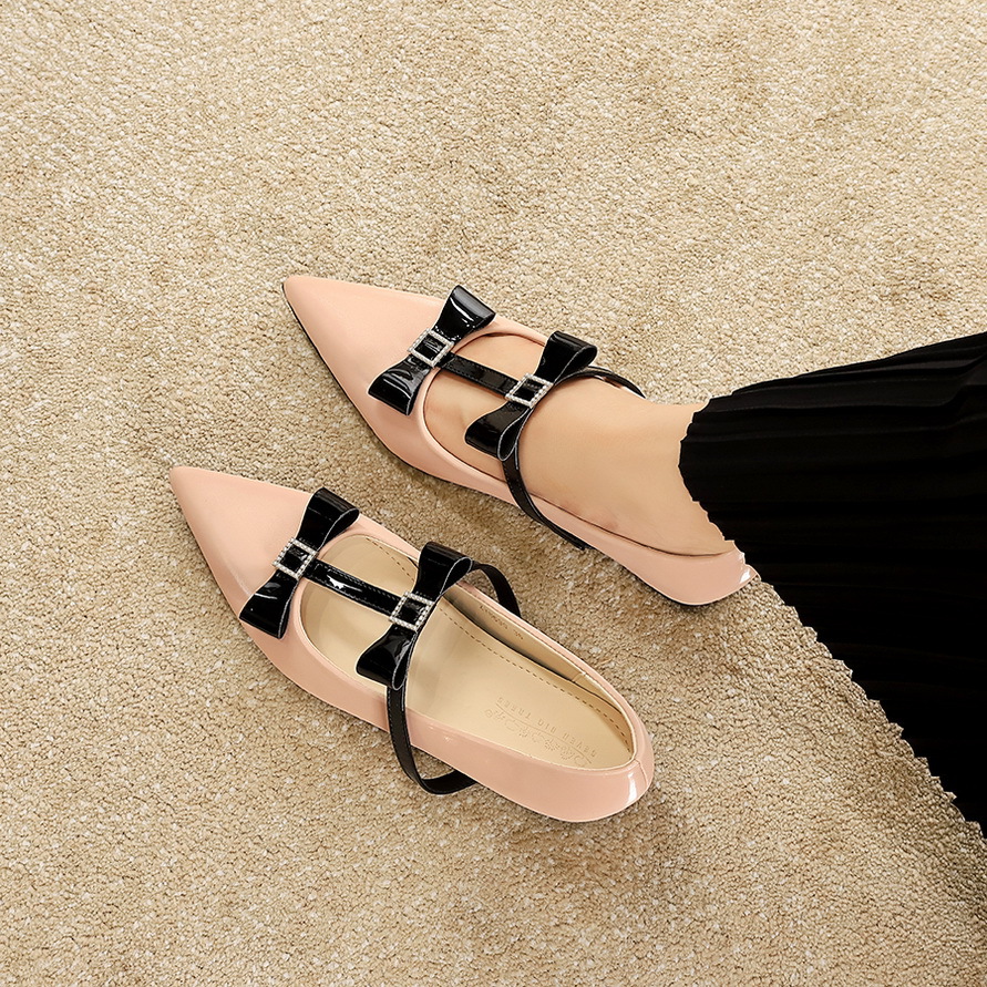 8699 Mary Jane women's shoes butterfly bow rhinestone T-shaped belt with increased height inside, versatile pointed temperament, light mouth evening style single shoe