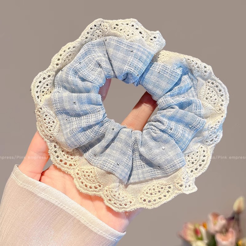 Nudo de encaje pequeño coreano, lazo para el cabello de intestino grueso, lazo de encaje de cola de caballo para mujer, cuerda para el cabello fresca, cuerda para el cabello de alto valor para niña