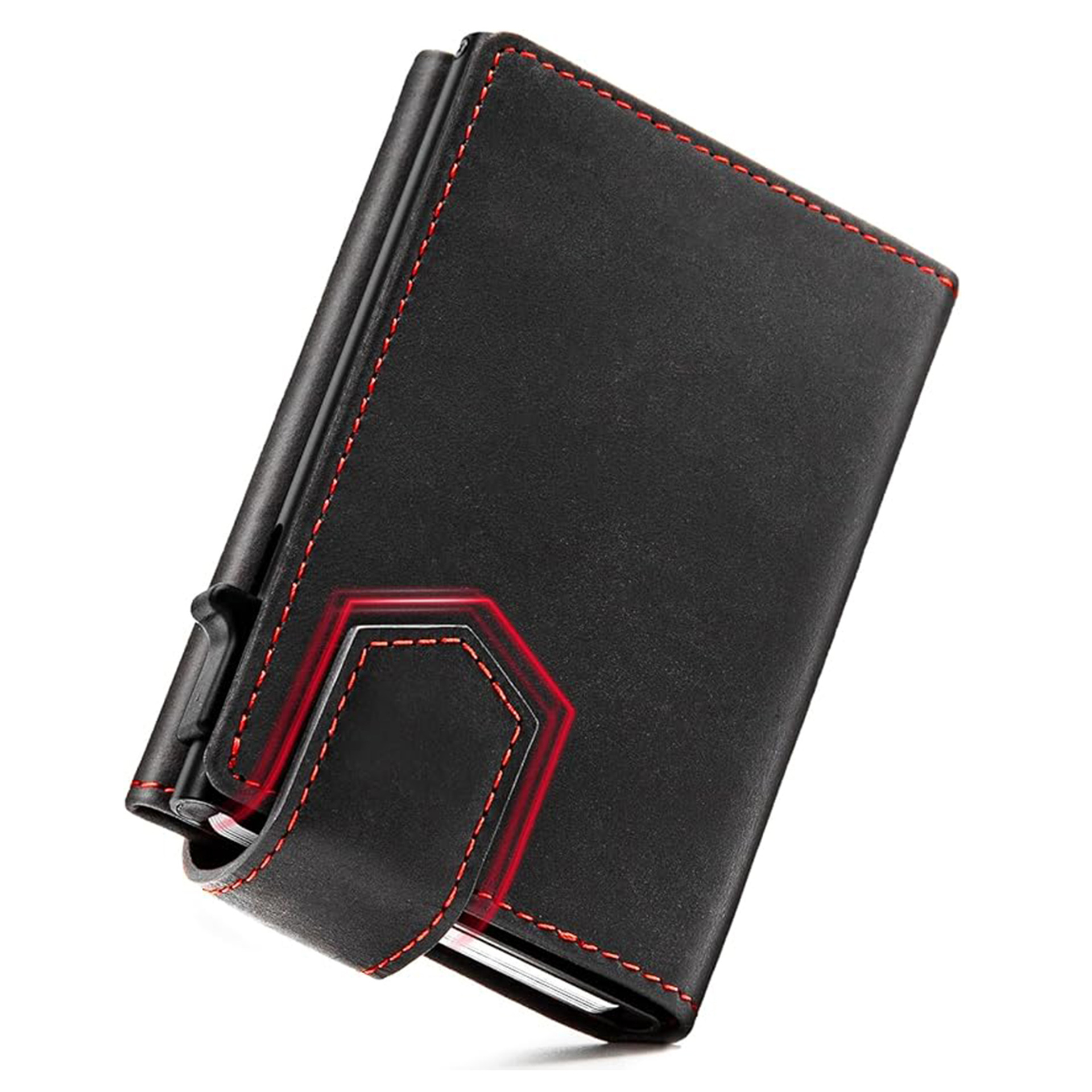 Amazon Personalidad creativa magnetismo bolsa de tarjetas metálicas RFID anti-damagnetismo multifunción cartera de cuero cartera para hombres