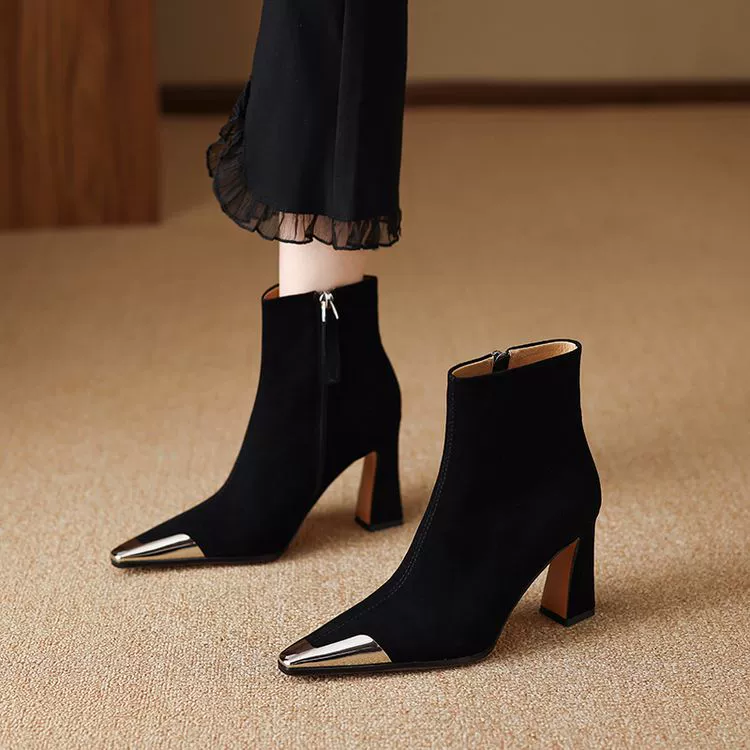 Маленькие французские сапоги на высоком каблуке металлические железные сапоги короткие сапоги на молнии