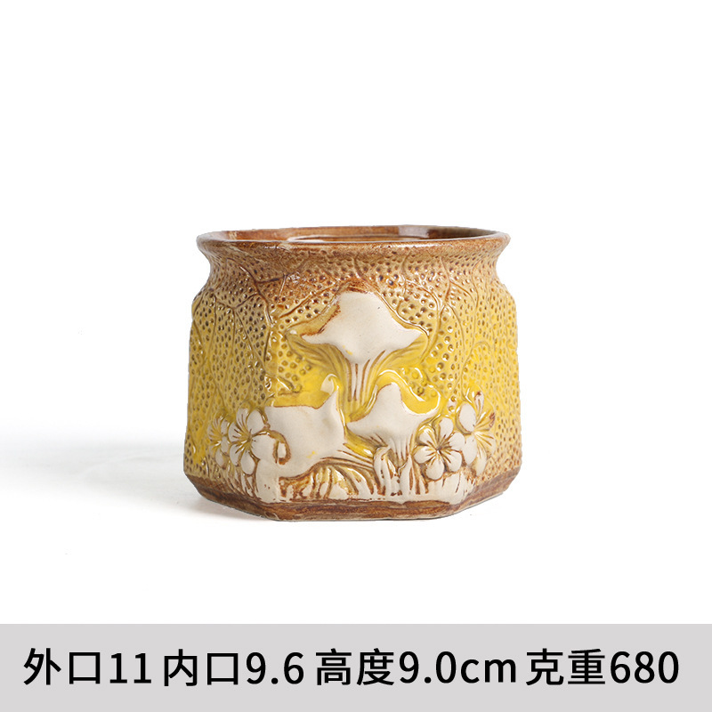陶瓷花盆田园风格多肉花盆透气套组个性创意阳台花架桌面绿植花盆|undefined
