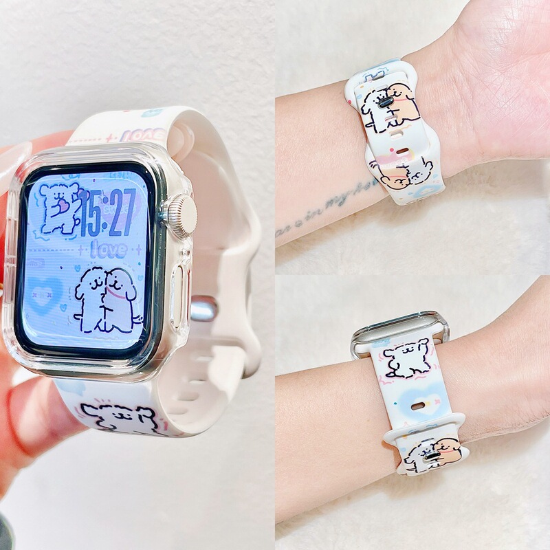 Cute Line Puppy Printed Silicone Strap for applewatch Apple Watch iwatch10 Generation 987