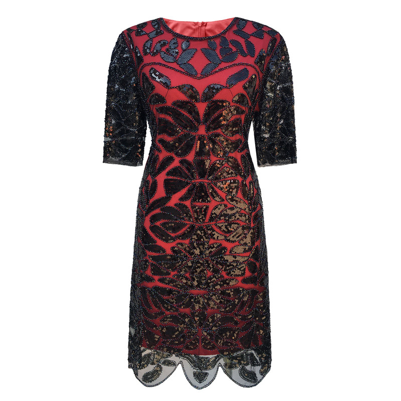Cross-Border Sequin Dress 1920S Retro European and American Cocktail Party Ball Mid-Sleeve Plus Size Evening Dress for Women