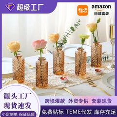 アマゾンの爆発的な軽贅沢高級感ガラス花瓶ins家庭装飾装飾品小花瓶中古セット